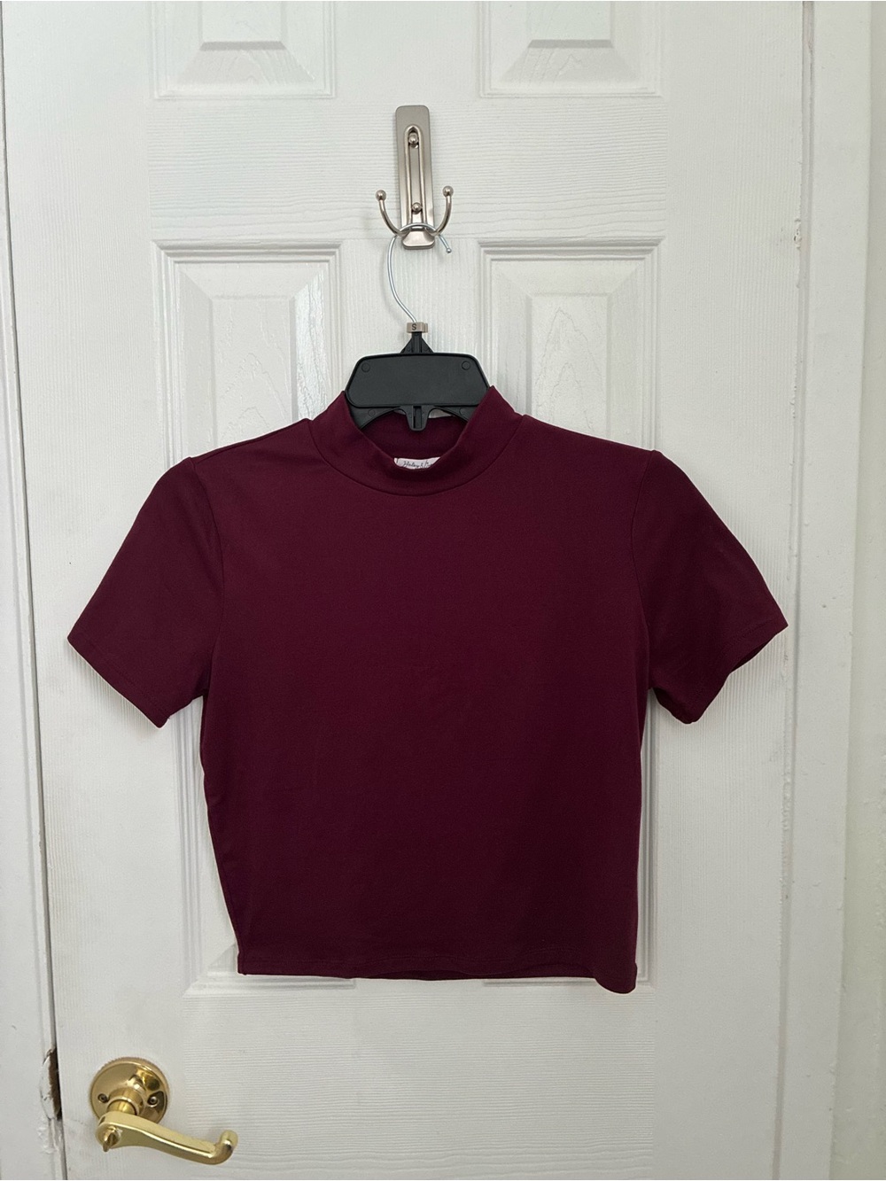 Mock Neck Short Sleeve Top in Burgundy